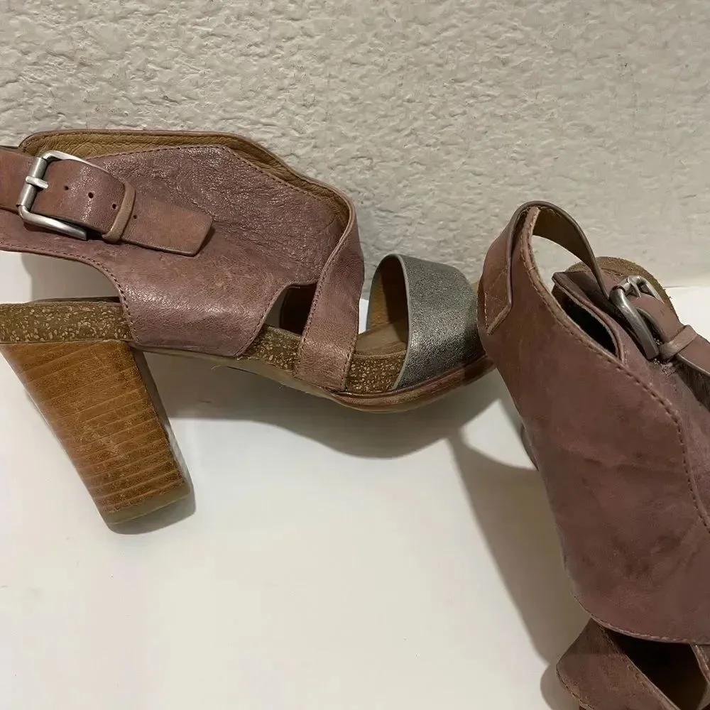 SOFFT Christine Platform Stacked Heel Leather Sandals Beta Gray Anthracite Sz 9